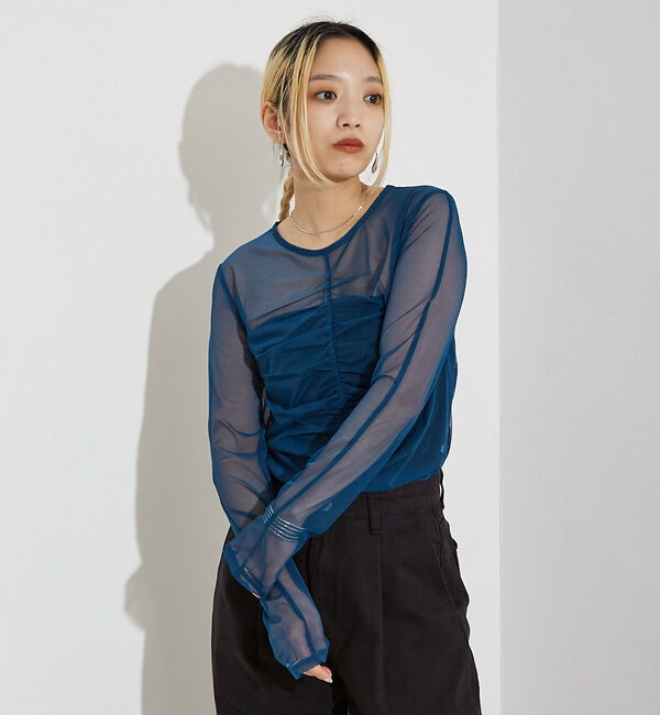 NOMINE「フロントシャーリング シアー ロンT」|Tシャツ・カットソー|ブルー