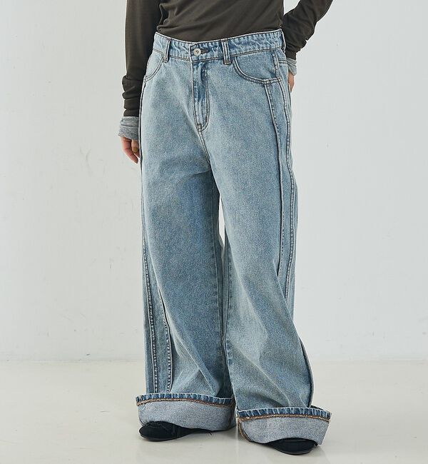 NOMINE「サイドライン ワイド デニムパンツ【予約】」|デニム|ブルー