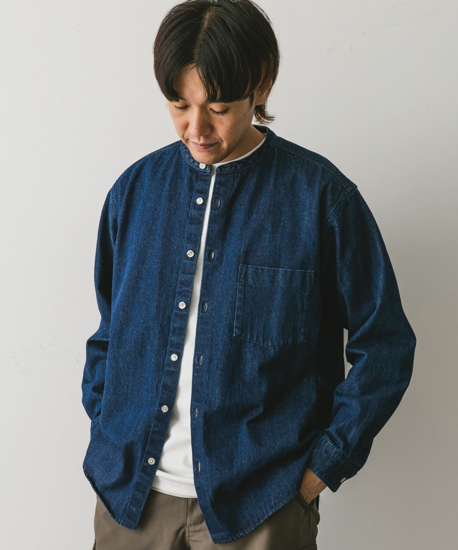 URBAN RESEARCH DOORS「デニムバンドカラーシャツ」|シャツ・ブラウス|