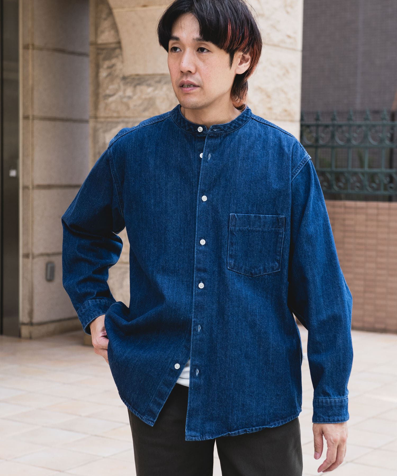 URBAN RESEARCH DOORS「デニムバンドカラーシャツ」|シャツ・ブラウス|