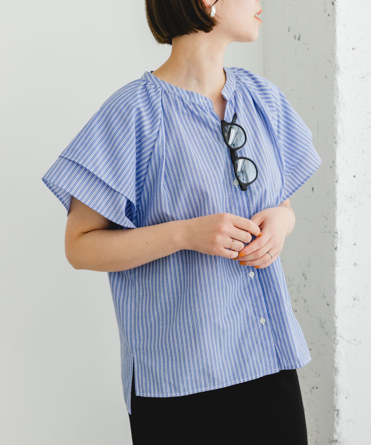 URBAN RESEARCH ROSSO「リンネル8月号掲載『UR TECH』F by ROSSO　フレアスリーブブラウス」|シャツ・ブラウス|ブルー系その他