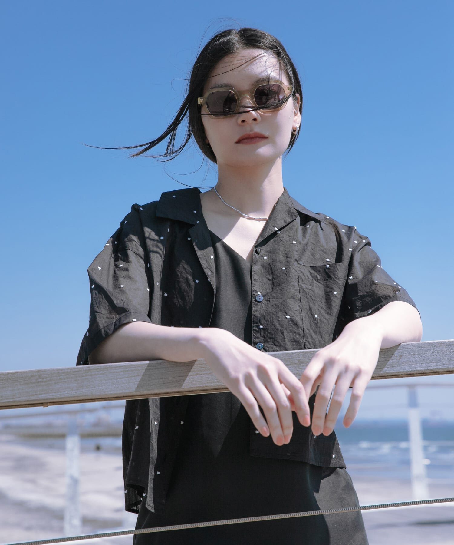 URBAN RESEARCH「new basic　オーガンジードットオープンカラーシャツ」|シャツ・ブラウス|ブラック