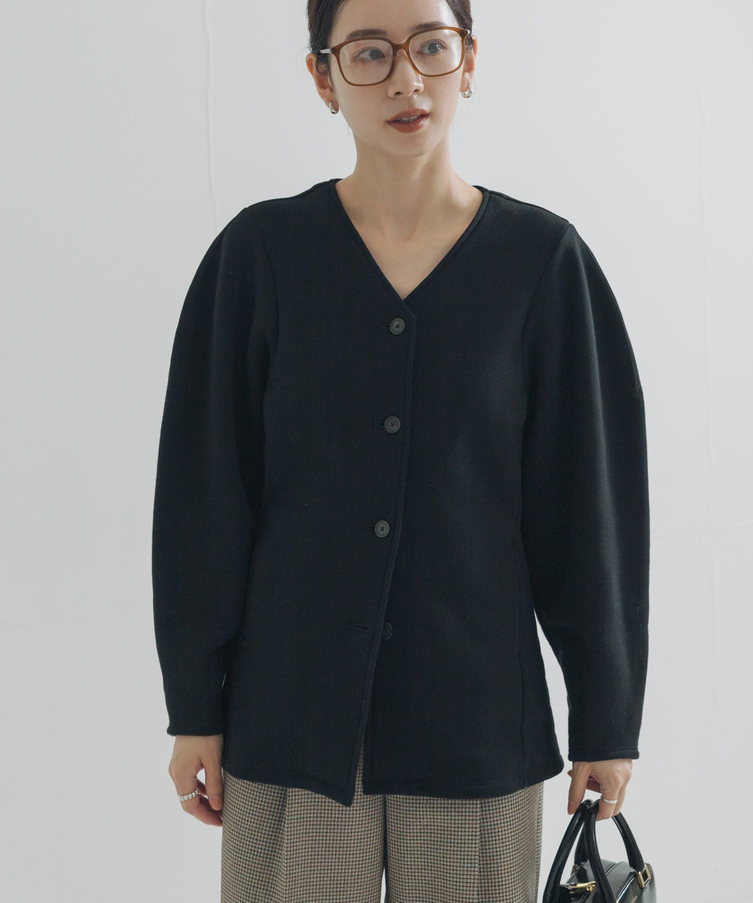 URBAN RESEARCH「ボリュームスリーブ裏起毛カーディガン」|カーディガン|ブラック