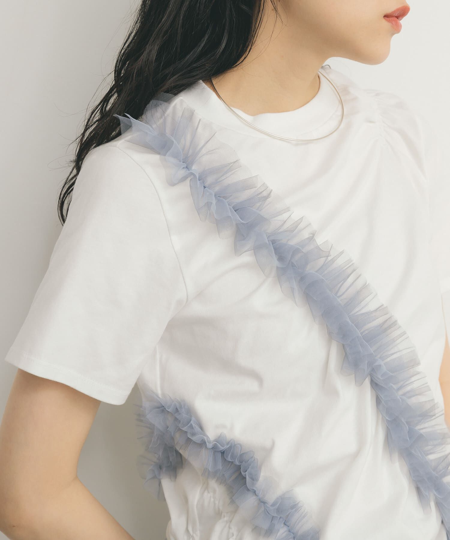  「シャーリングフリルTEE」|Tシャツ・カットソー|オフホワイト