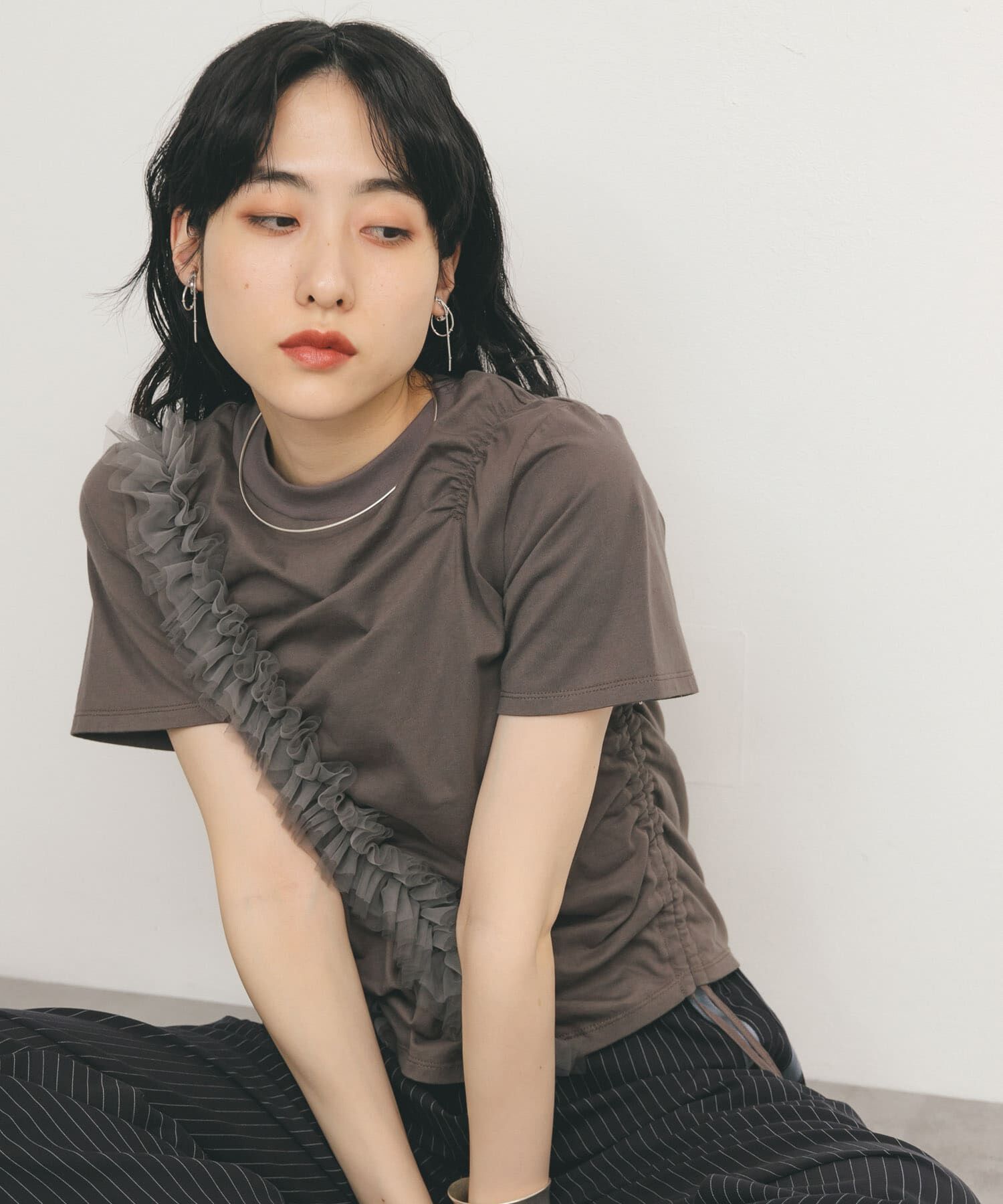  「シャーリングフリルTEE」|Tシャツ・カットソー|