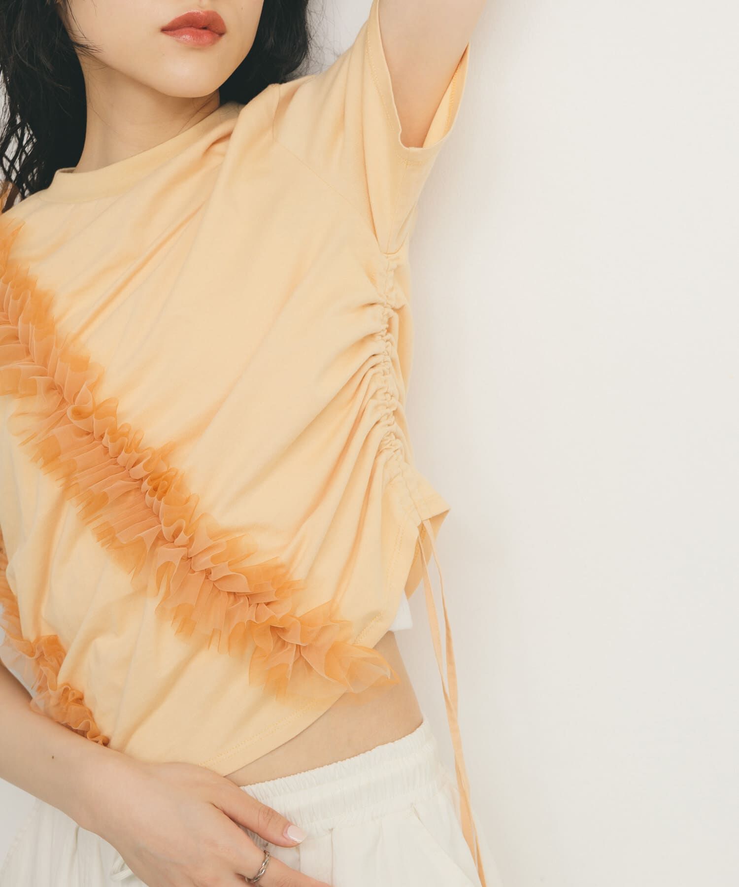  「シャーリングフリルTEE」|Tシャツ・カットソー|