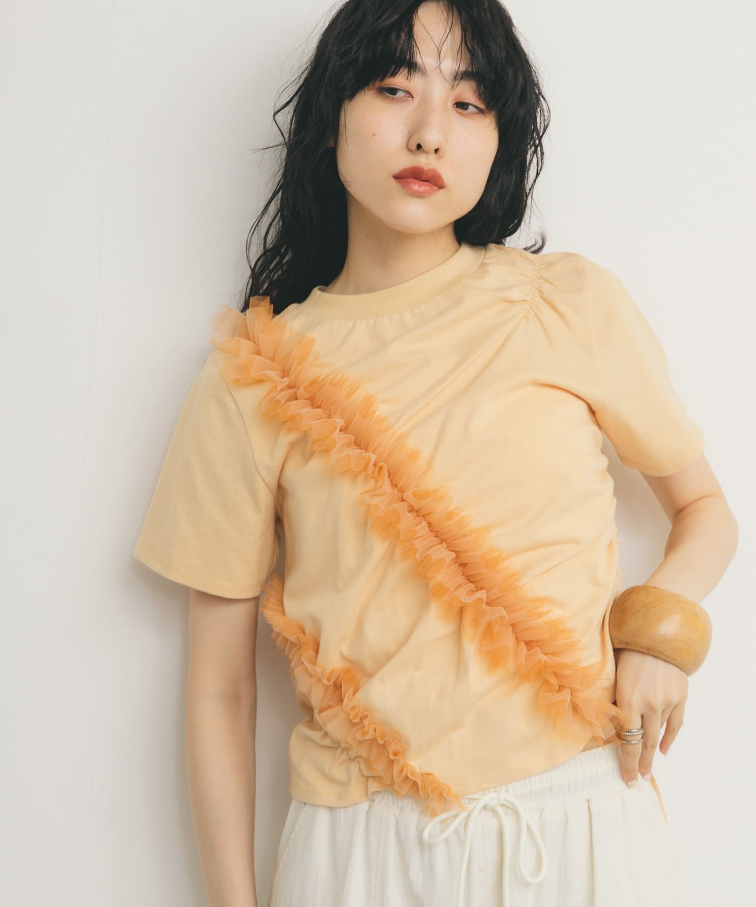  「シャーリングフリルTEE」|Tシャツ・カットソー|