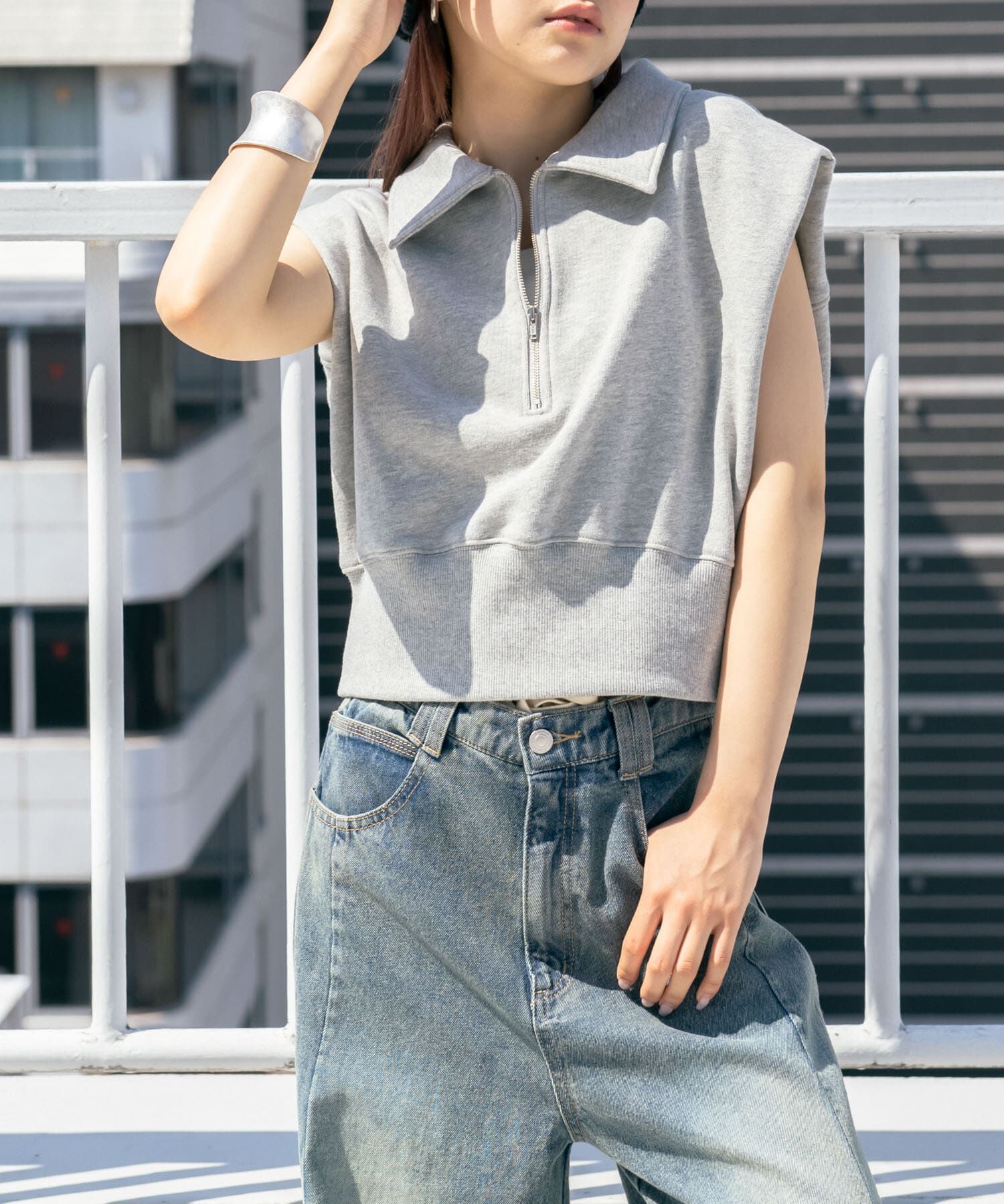  「ショルダータックZIPスウェット」|スウェット・ジャージ|グレー系その他