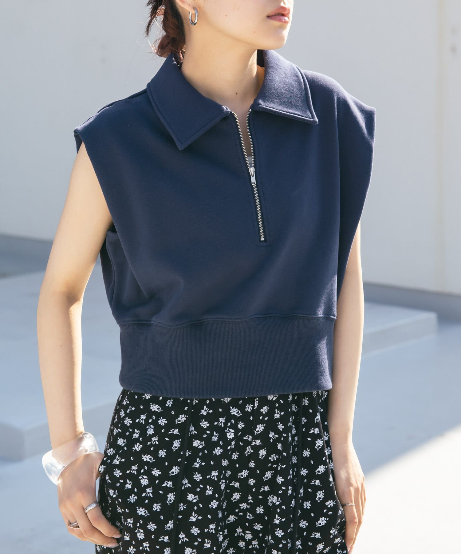  「ショルダータックZIPスウェット」|スウェット・ジャージ|ネイビー