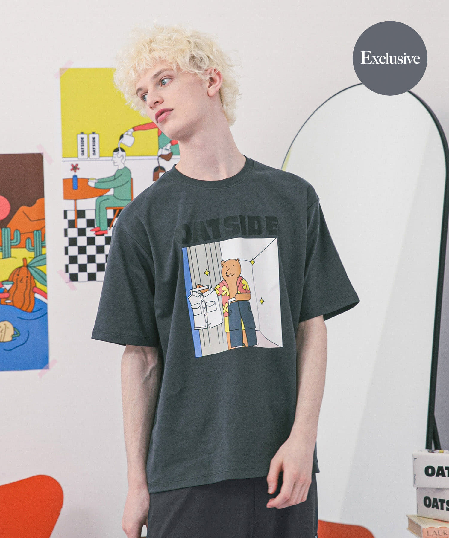 SENSE OF PLACE by URBAN RESEARCH「『別注』OATSIDE&times;SENSE OF PLACE　グラフィックショートスリーブ Tシャツ B」|Tシャツ・カットソー|チャコールグレー