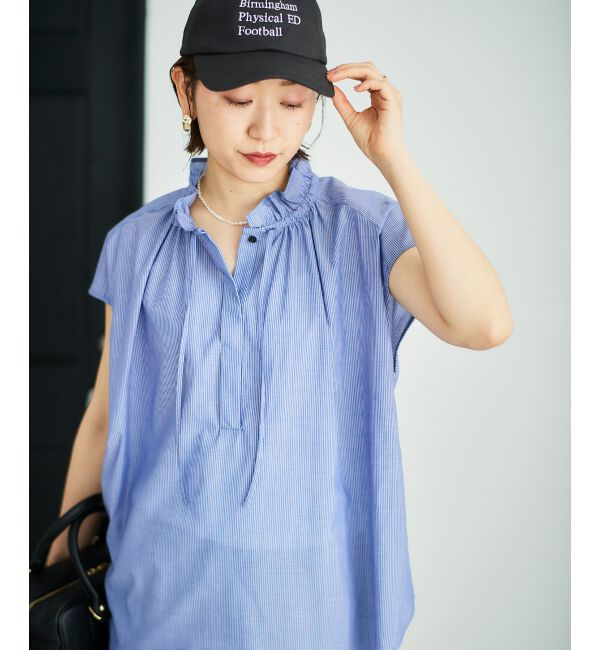  「ストライプフリルカラーブラウス」|シャツ・ブラウス|