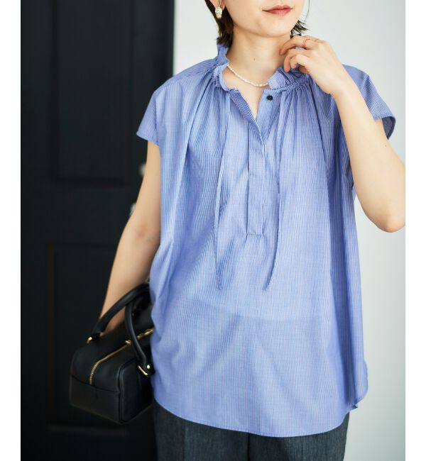  「ストライプフリルカラーブラウス」|シャツ・ブラウス|