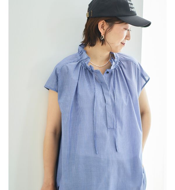  「ストライプフリルカラーブラウス」|シャツ・ブラウス|
