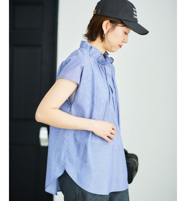  「ストライプフリルカラーブラウス」|シャツ・ブラウス|