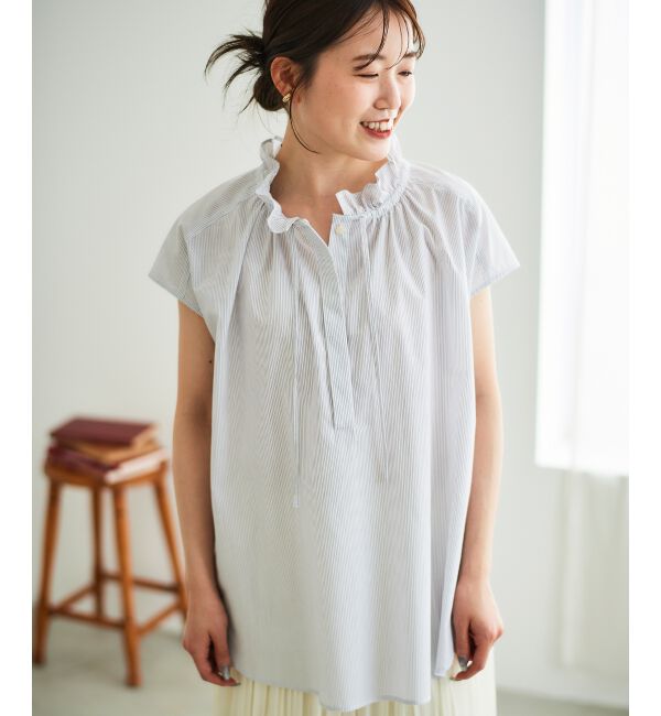  「ストライプフリルカラーブラウス」|シャツ・ブラウス|