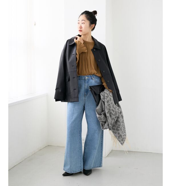  「レオパード＆ヘリンボーン柄ストール」|ストール|