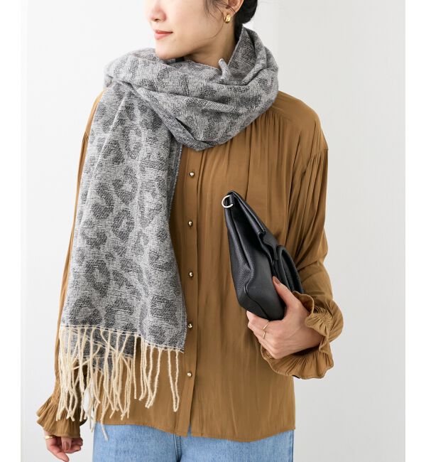  「レオパード＆ヘリンボーン柄ストール」|ストール|