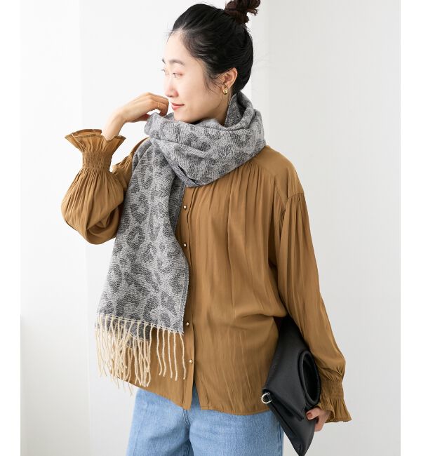  「レオパード＆ヘリンボーン柄ストール」|ストール|