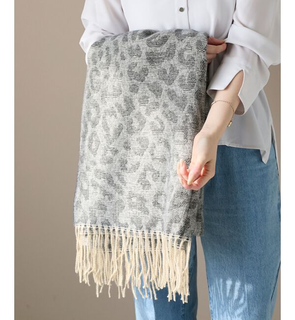  「レオパード＆ヘリンボーン柄ストール」|ストール|