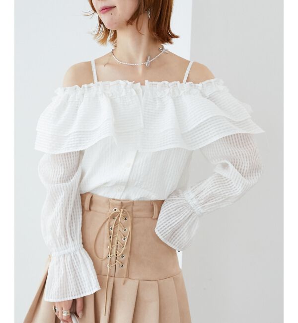  「ティアードフリルオフショルブラウス」|シャツ・ブラウス|