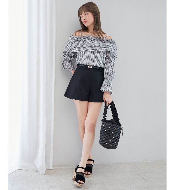  「ティアードフリルオフショルブラウス」|シャツ・ブラウス|ブラックベース