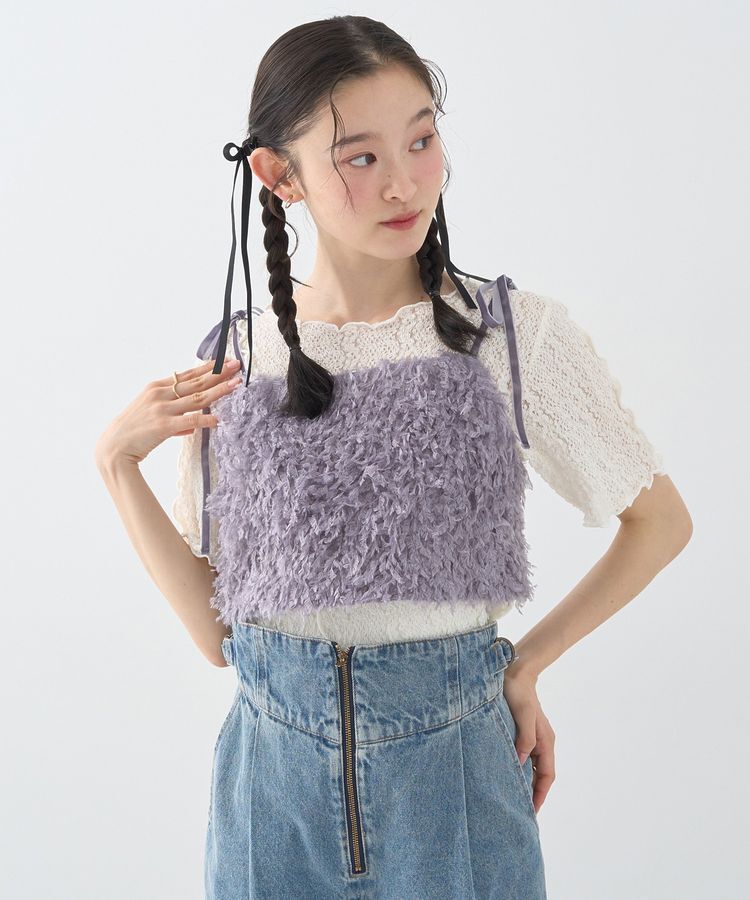 earth music&ecology「【WEB限定】ベロアリボンフェザービスチェ」|ベスト・ジレ|