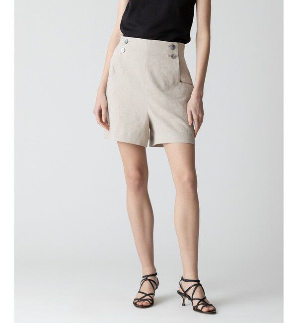 allureville「リネン/ポリエステルハイライズショートパンツ」|その他|ベージュ