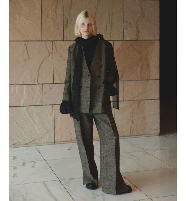 allureville「リネンウールダブルブレストジャケット」|ノーカラージャケット|