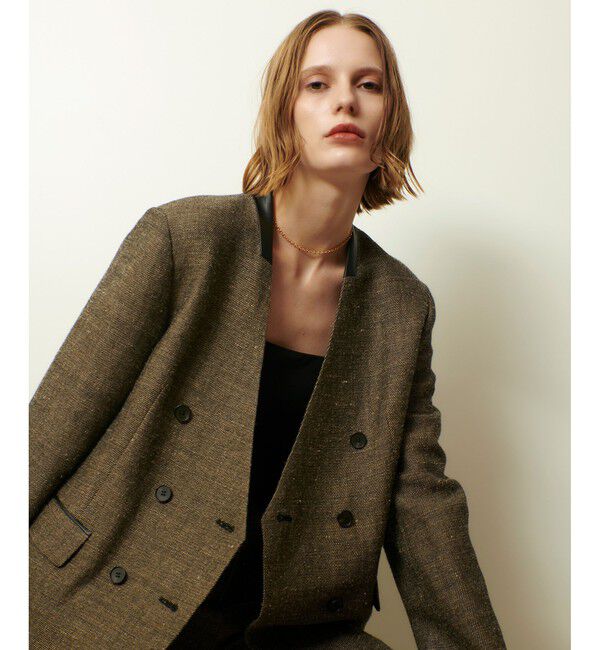 allureville「リネンウールダブルブレストジャケット」|ノーカラージャケット|