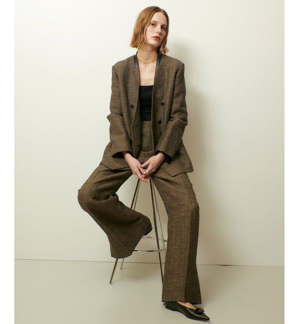 allureville「リネンウールダブルブレストジャケット」|ノーカラージャケット|