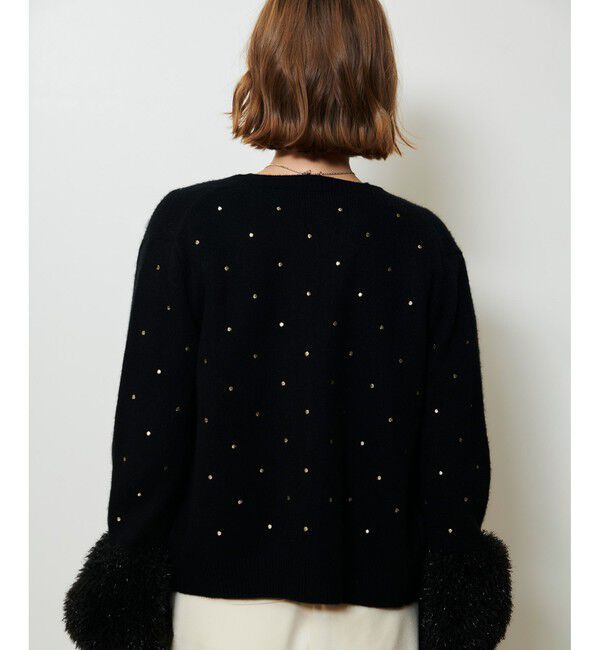 allureville「エンブロイダリードットフェイクファーカフスカーディガン」|カーディガン|