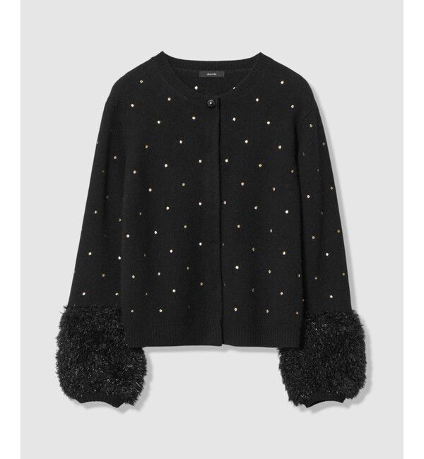 allureville「エンブロイダリードットフェイクファーカフスカーディガン」|カーディガン|