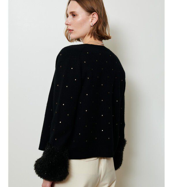 allureville「エンブロイダリードットフェイクファーカフスカーディガン」|カーディガン|