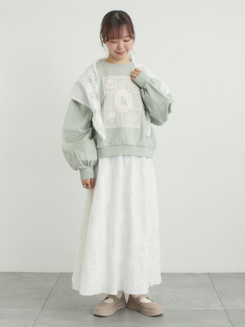 Samansa Mos2「裏毛CAT柄パーツレース付スウェット」|Tシャツ・カットソー|