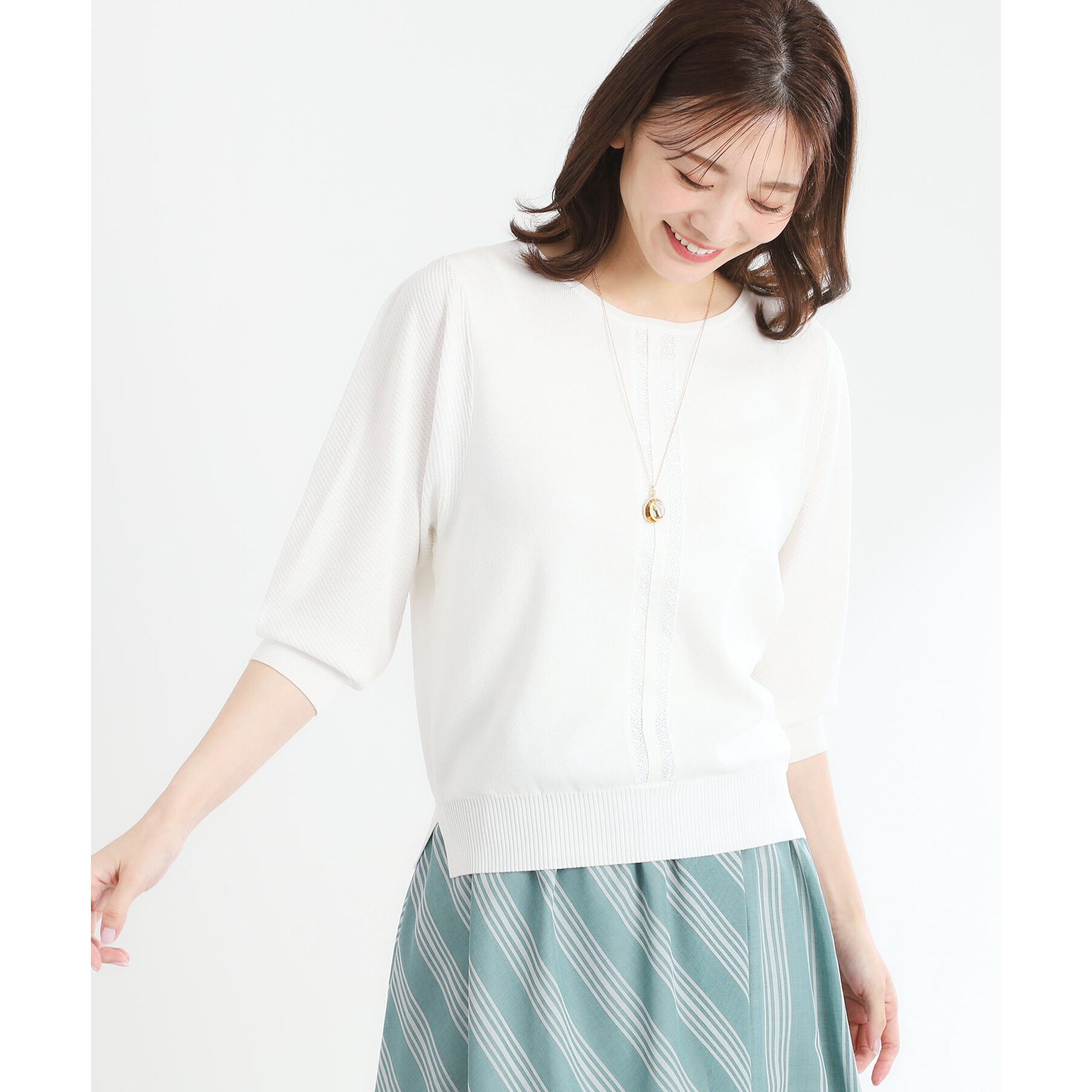 Reflect「【接触冷感／洗える／ジャケットインナーにおすすめ】レースデザインニット」|ニット・セーター|