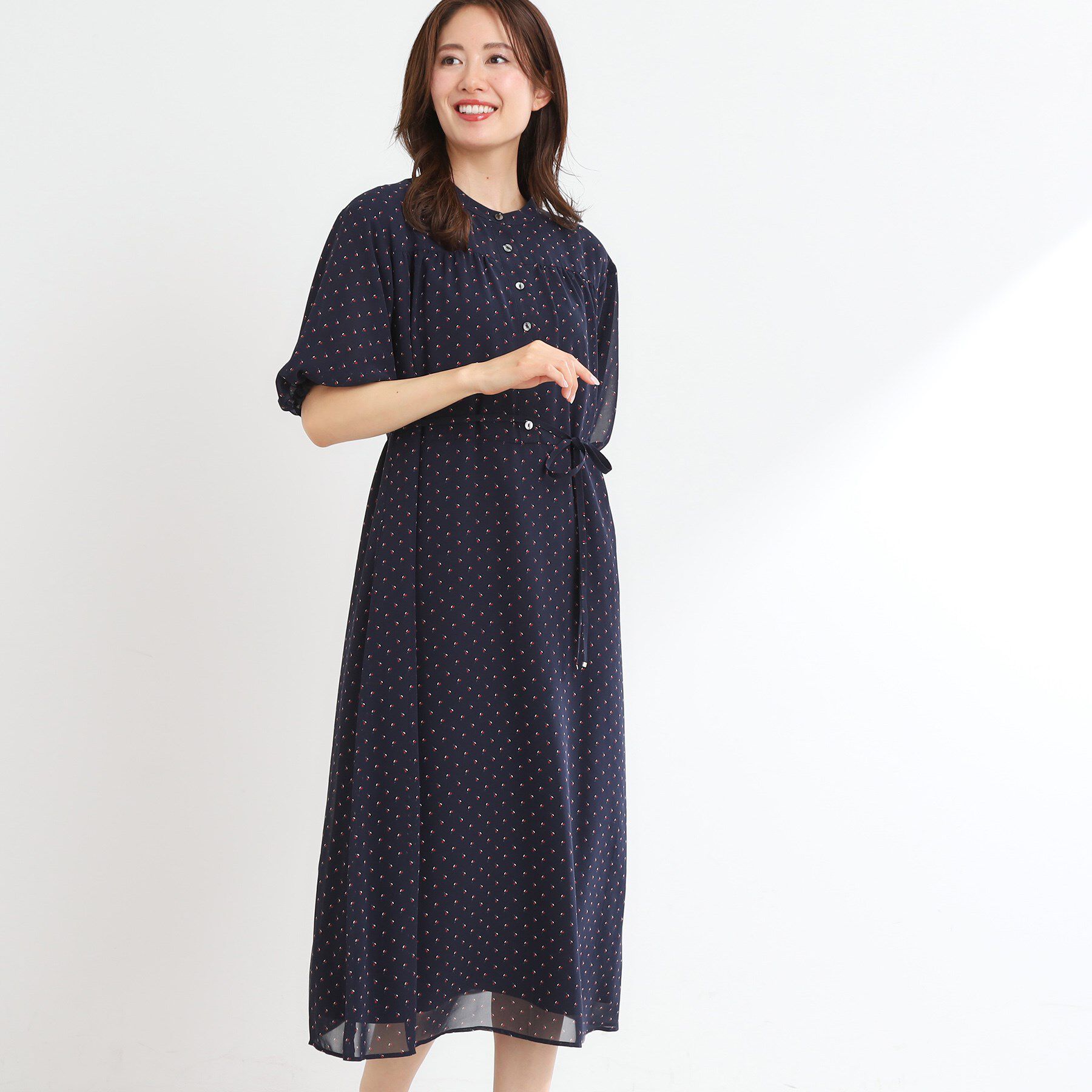 Reflect「【夏SALE／WEB先行カラーあり／リボン取り外し可／マシンウォッシュ可】コツキ柄プリントワンピース」|ワンピース|