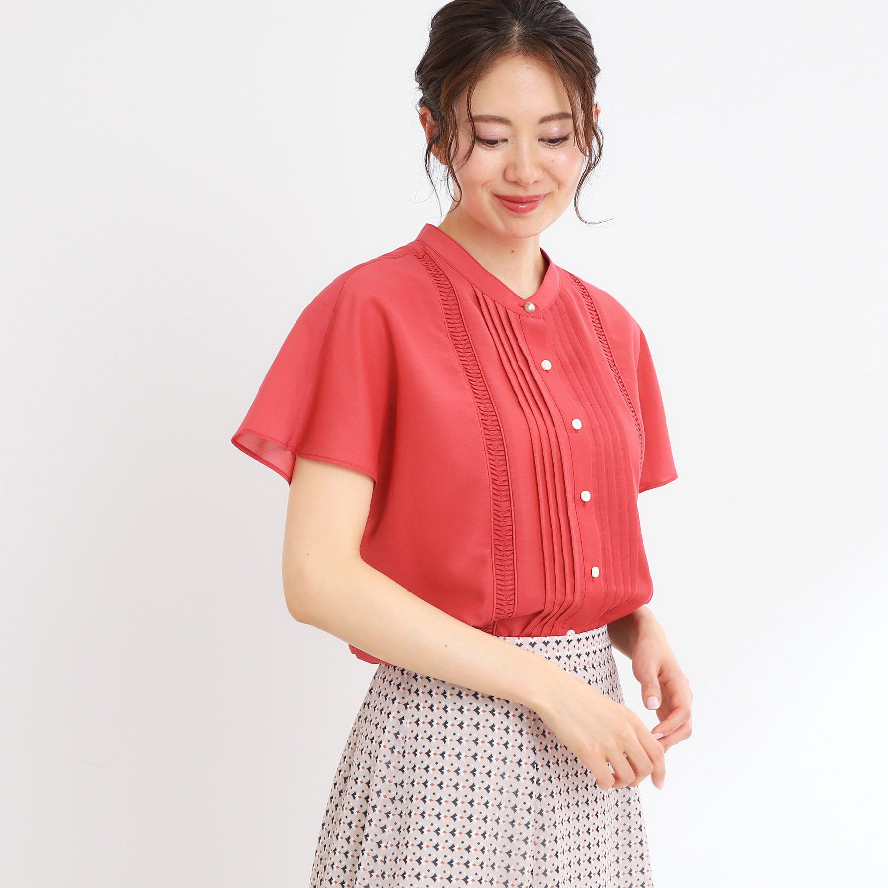 Reflect「【選べる7色◎／手洗い可】フロントピンタックデザインブラウス」|シャツ・ブラウス|レッド(062)