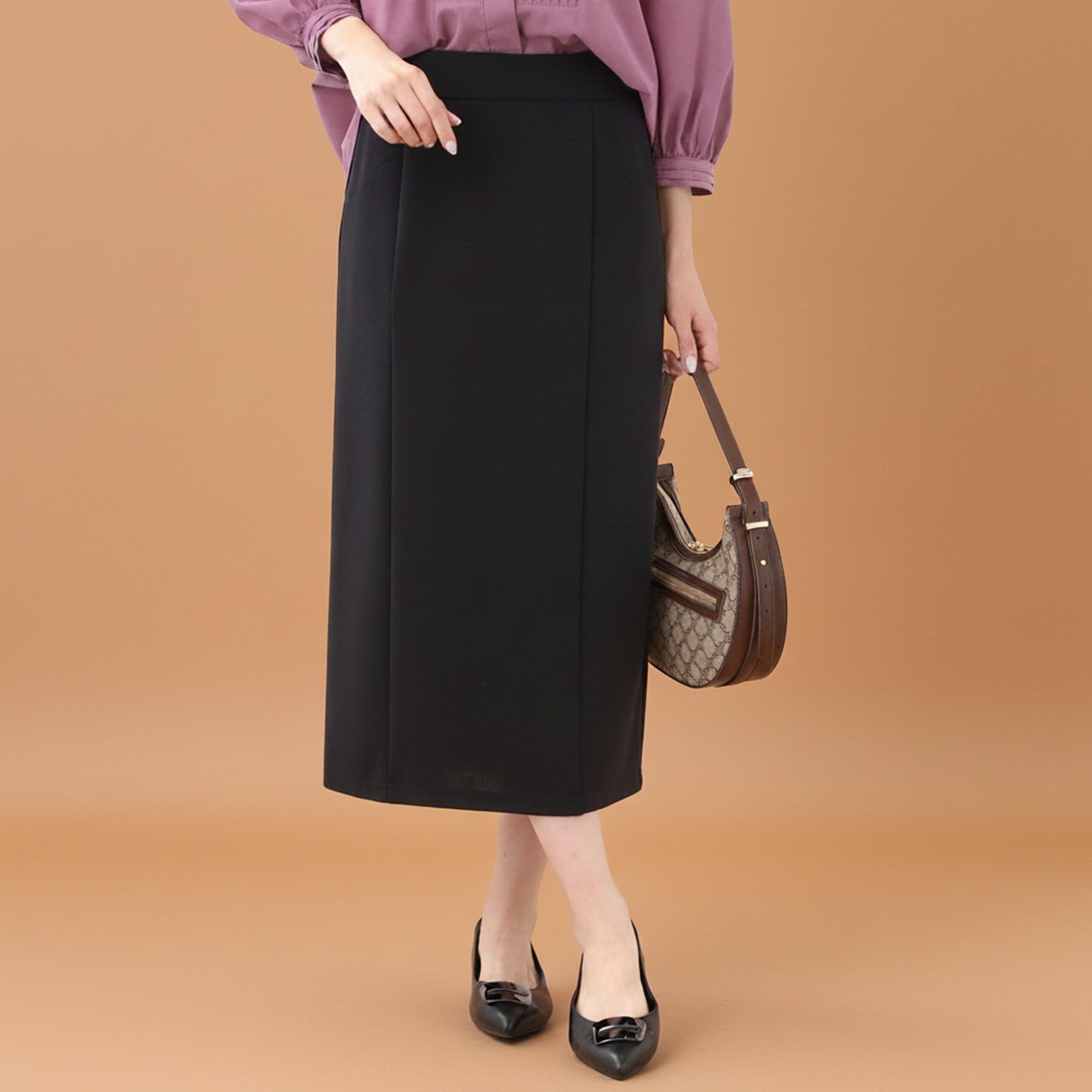 Reflect「【すっきり見え／ウエスト総ゴム】ジャージナロースカート」|スカート|ブラック(019)