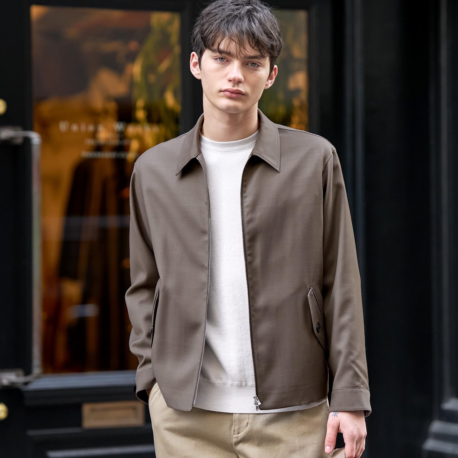 DRESSTERIOR「ウォッシャブル ウール混ハリントンジャケット」|ブルゾン・スタジャン|トープ(054)