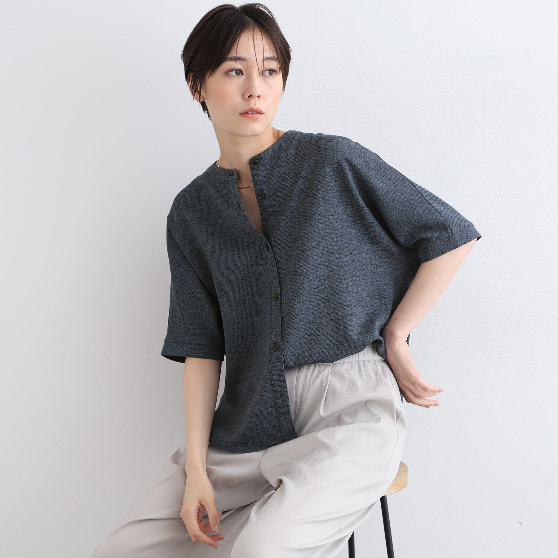 INDIVI「【洗える／UVケア／SETUP可能】麻調ドルマンブラウス」|シャツ・ブラウス|ブルー(693)