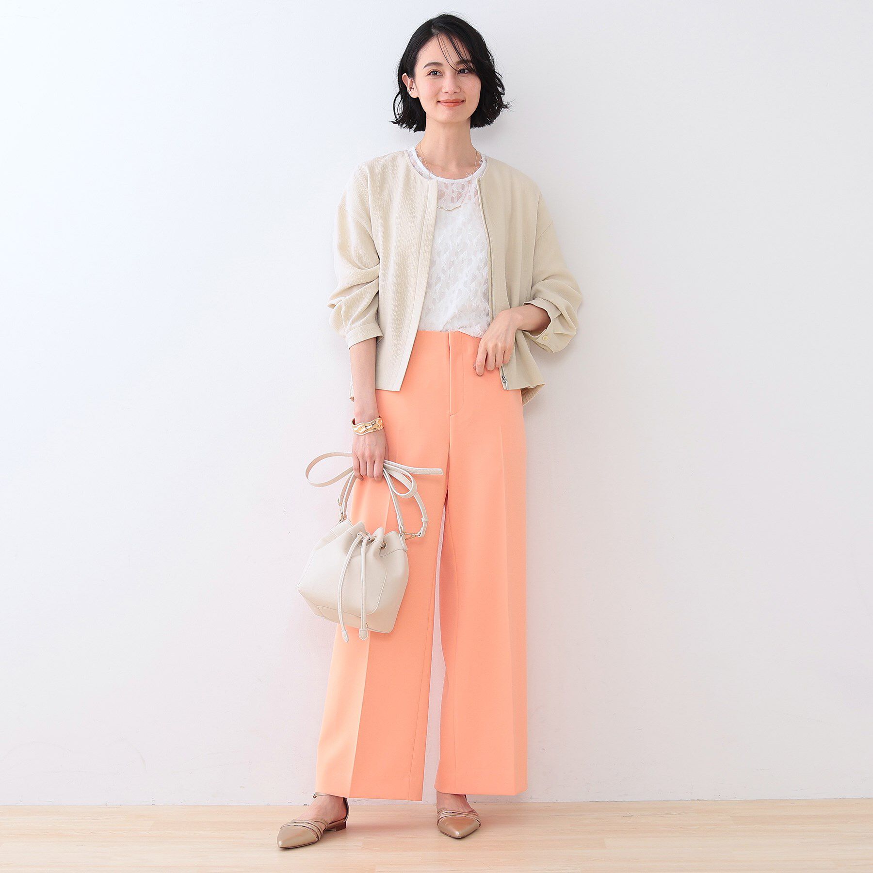 INDIVI「【洗える】凹凸素材シンプルブルゾン」|ブルゾン・スタジャン|