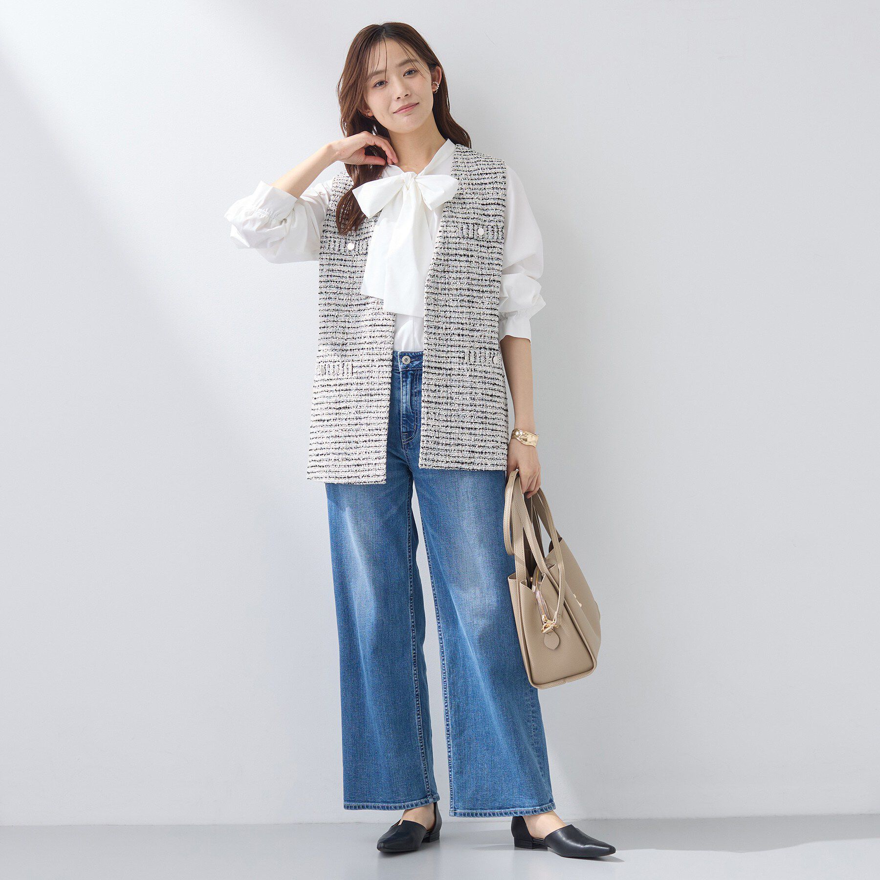 INDIVI「【2点セット／洗える／セレモニー】ツイードジレ＆ボウタイブラウス」|その他|
