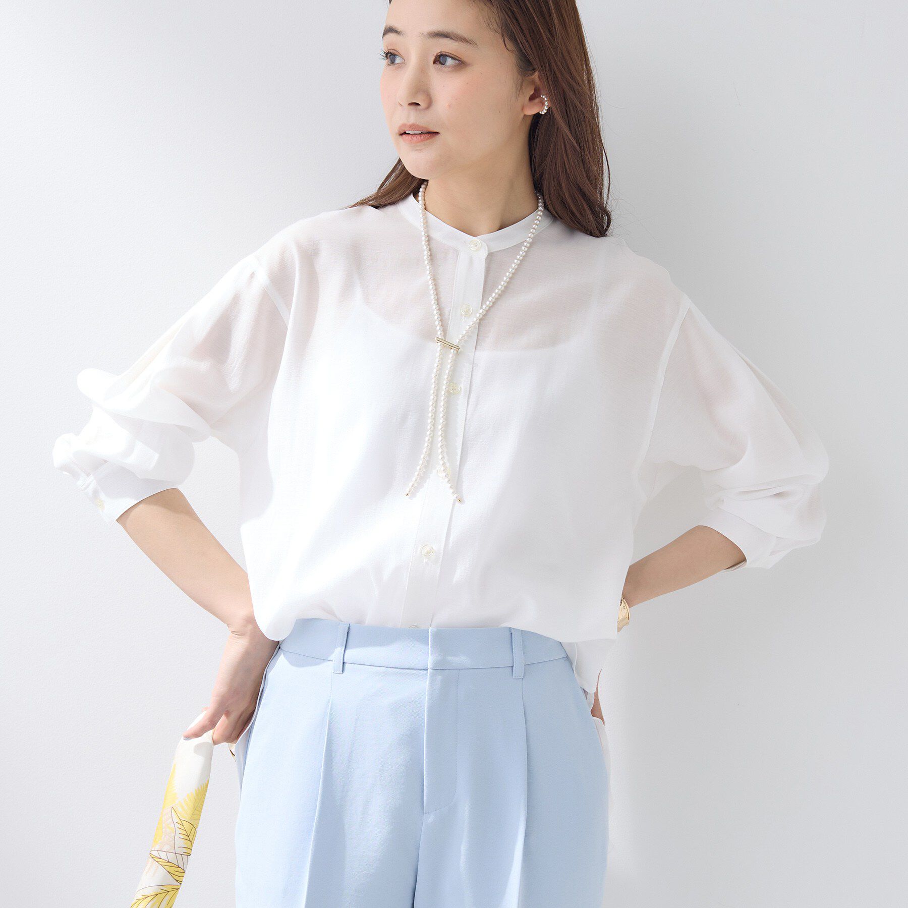 INDIVI「【2WAY／シアー】バイアスチェック柄＆無地 カシュクールシャツ」|シャツ・ブラウス|