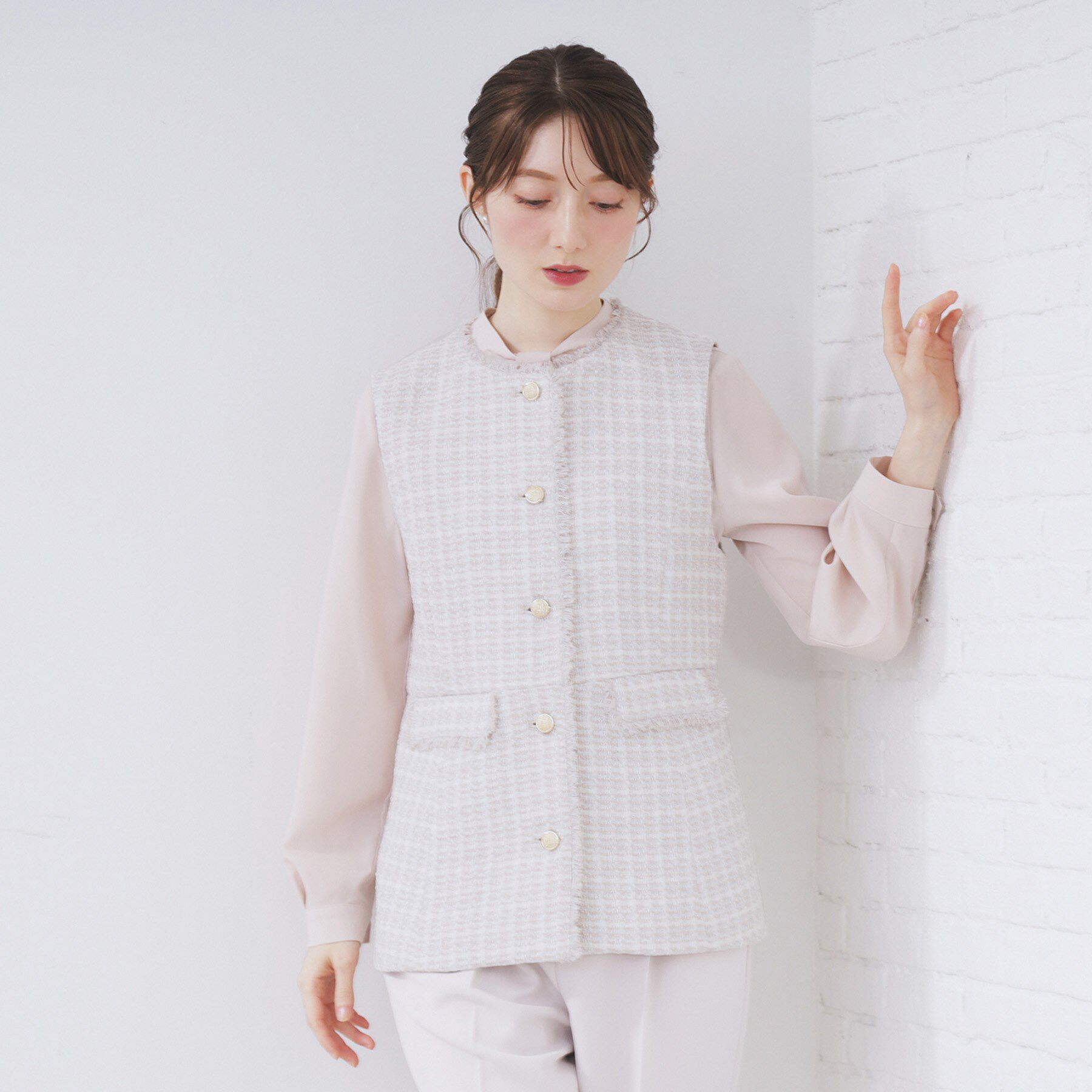 index「ファンシーツイードペプラムジレ【洗える】」|ベスト・ジレ|