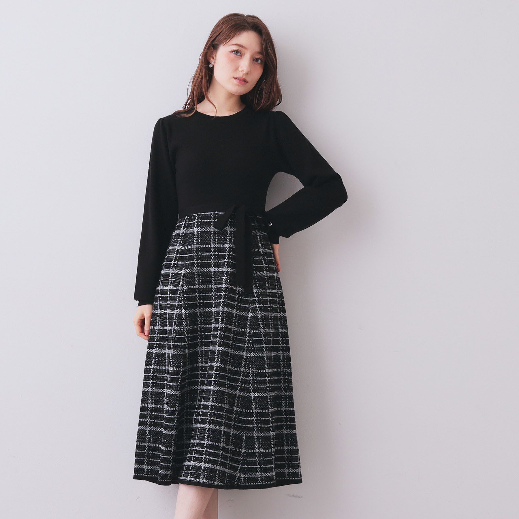 index「チェックラメジャカードニットワンピース」|ワンピース|ブラック(519)