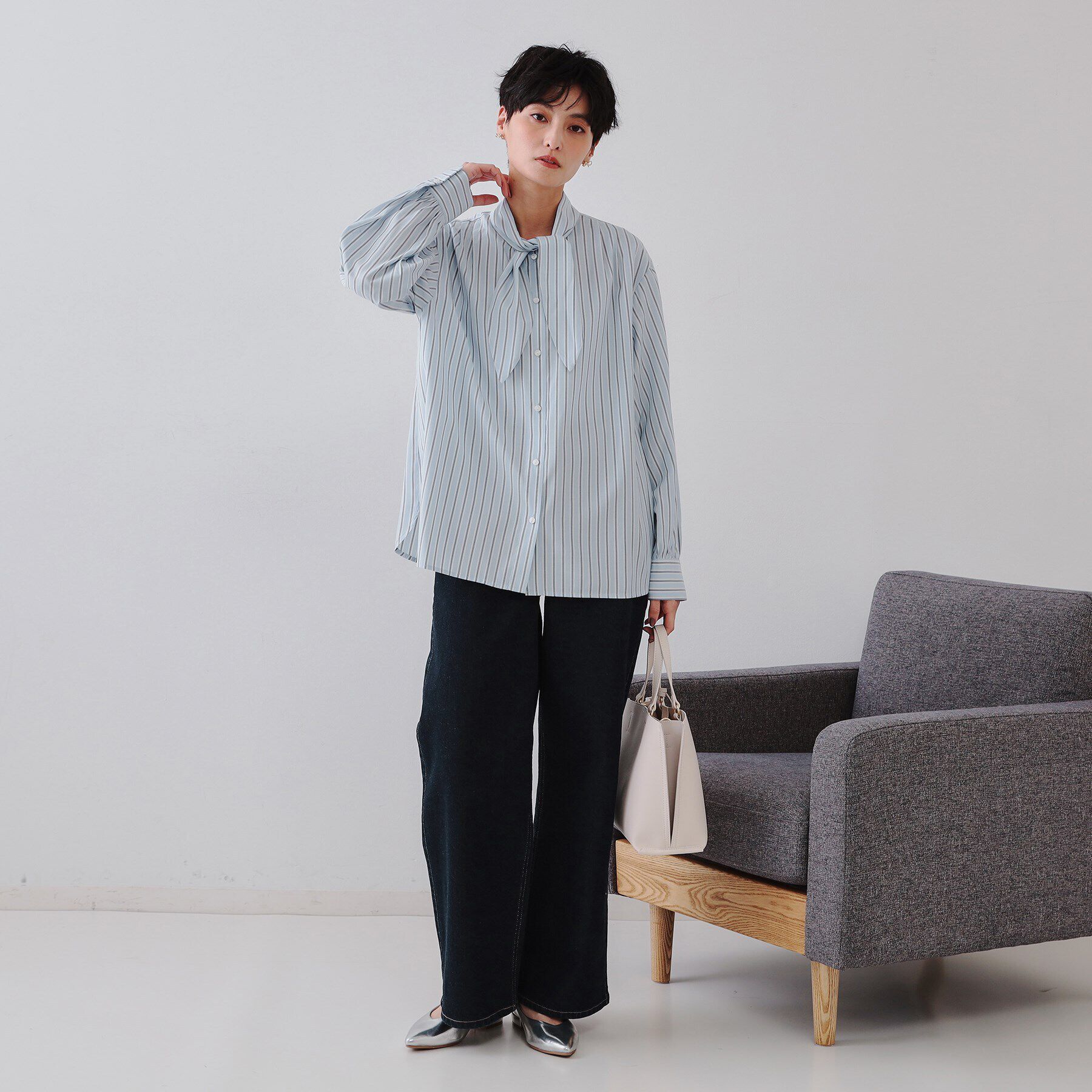 OPAQUE.CLIP「ストライプボウタイシャツ【洗濯機洗い可】」|シャツ・ブラウス|