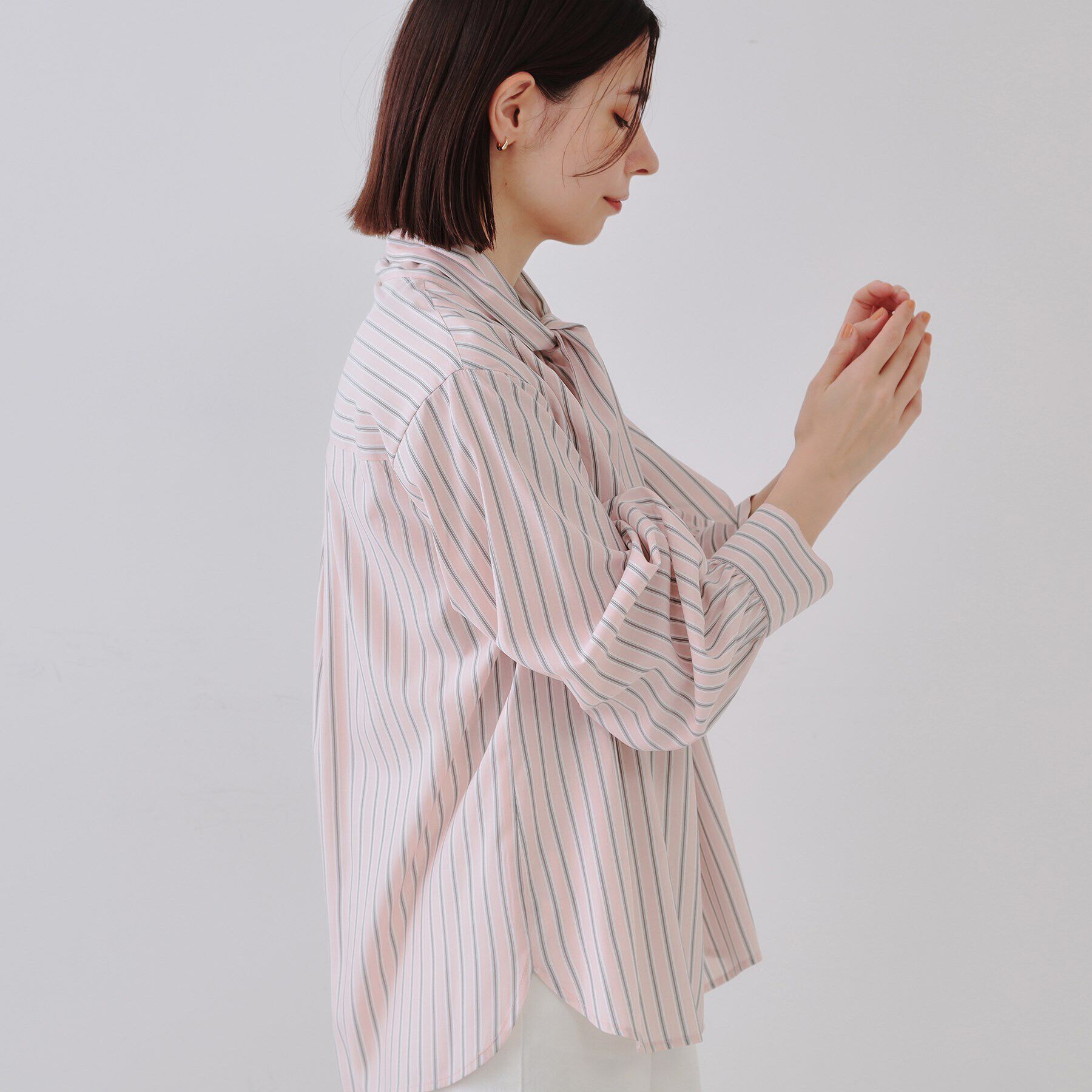 OPAQUE.CLIP「ストライプボウタイシャツ【洗濯機洗い可】」|シャツ・ブラウス|