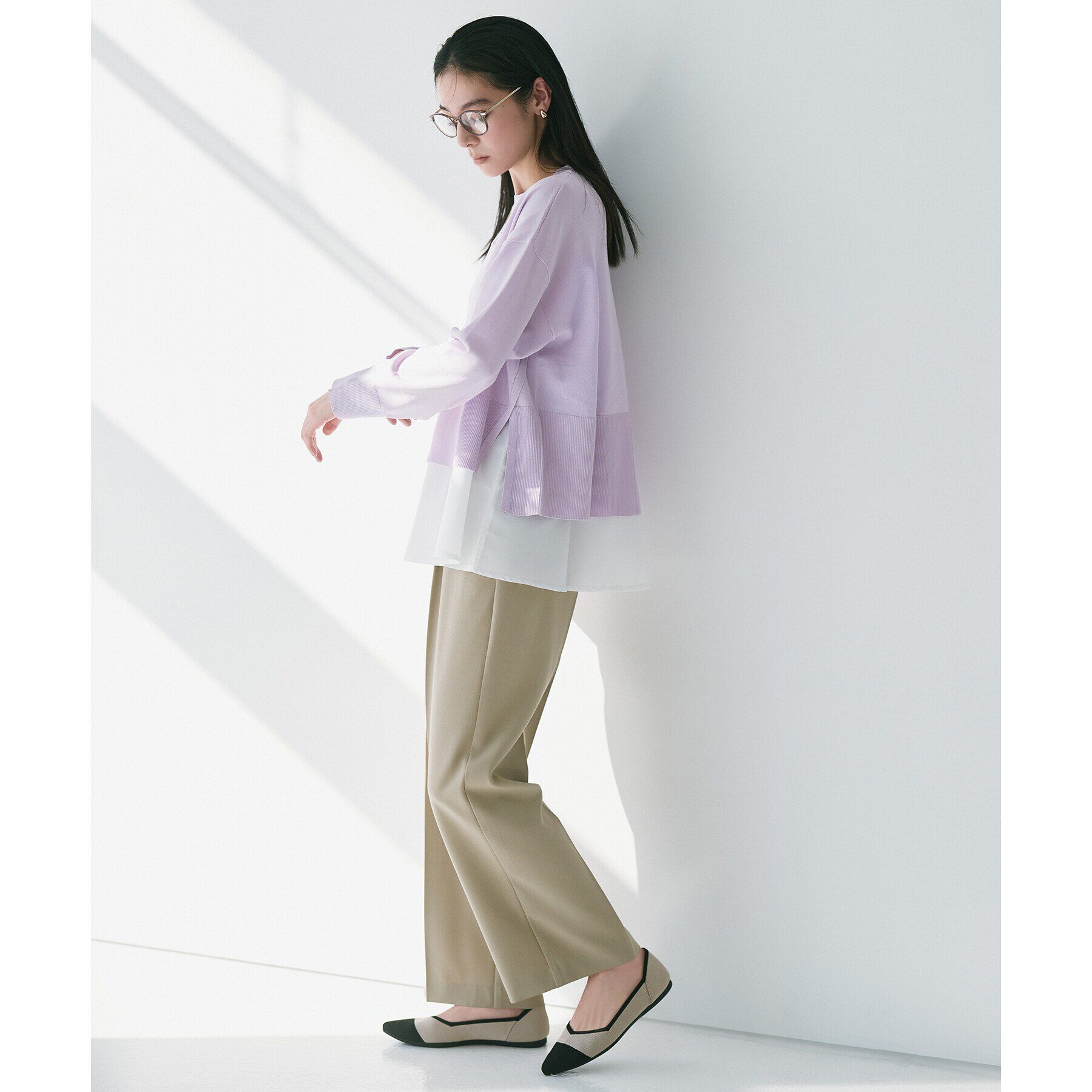 OPAQUE.CLIP「《ツインセット》ワイドニット&times;裾フレアタンクトップ【洗濯機洗い可/抗ピル】」|ニット・セーター|