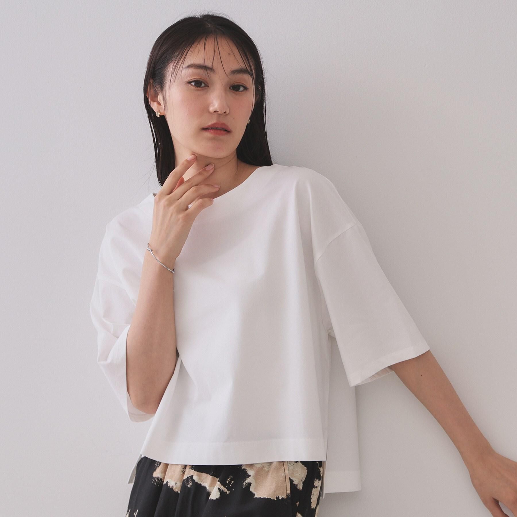 OPAQUE.CLIP「ボートネックショートTシャツ【洗濯機洗い可】」|Tシャツ・カットソー|