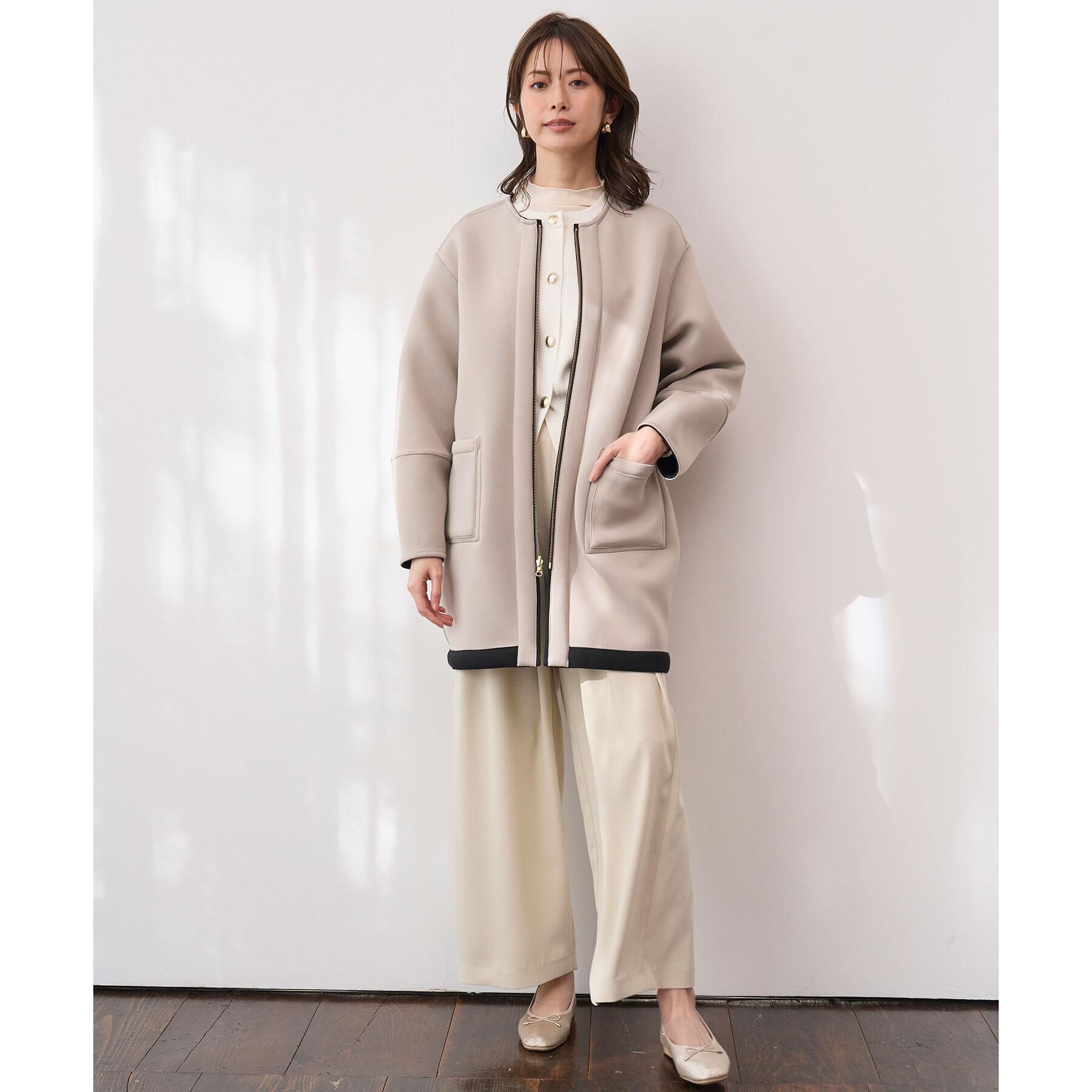 OPAQUE.CLIP「リバーシブル配色ノーカラーコート【洗濯機OK】」|ノーカラーコート|